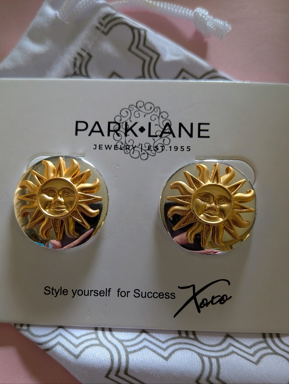 Sunshine Earrings Gold And Silver Tones Sun Faces Pierced Stud New Parklane